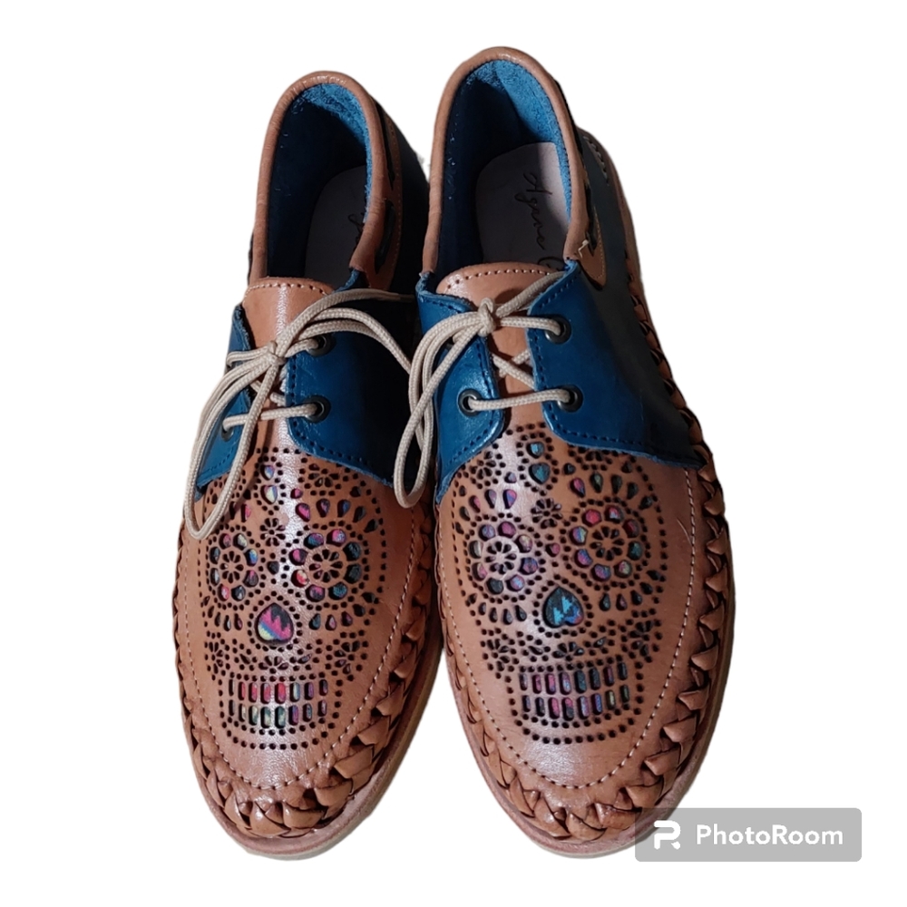 Agave Girl Leather Lace-up Calavera Loafers - Size 7 NWOT